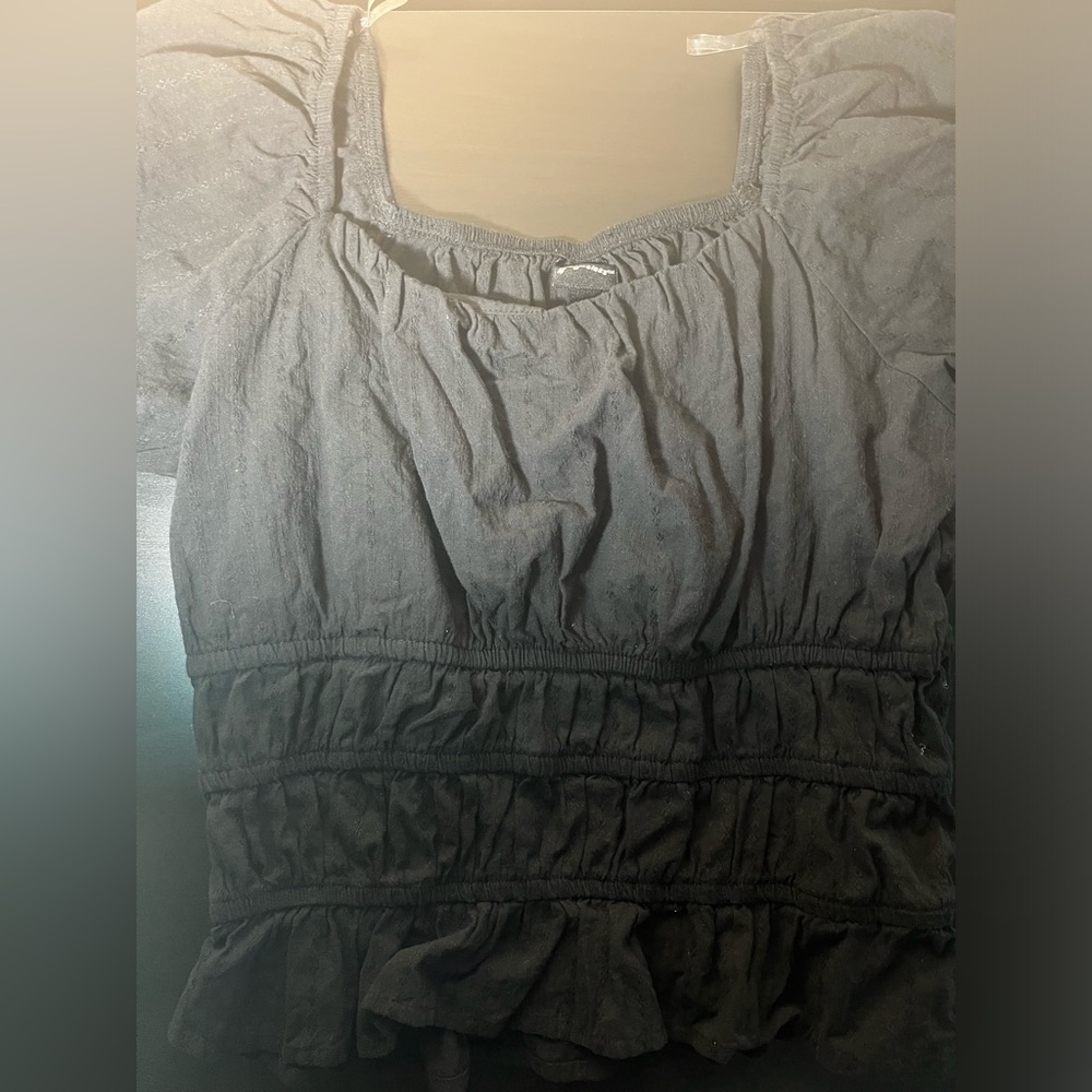 Black Ruffled Blouse (Short Sleeved)